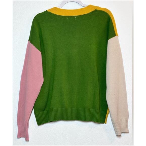 Easel Color Block Cotton Button Front Oversized Med. Cardigan Sweater Excellent - Picture 2 of 7